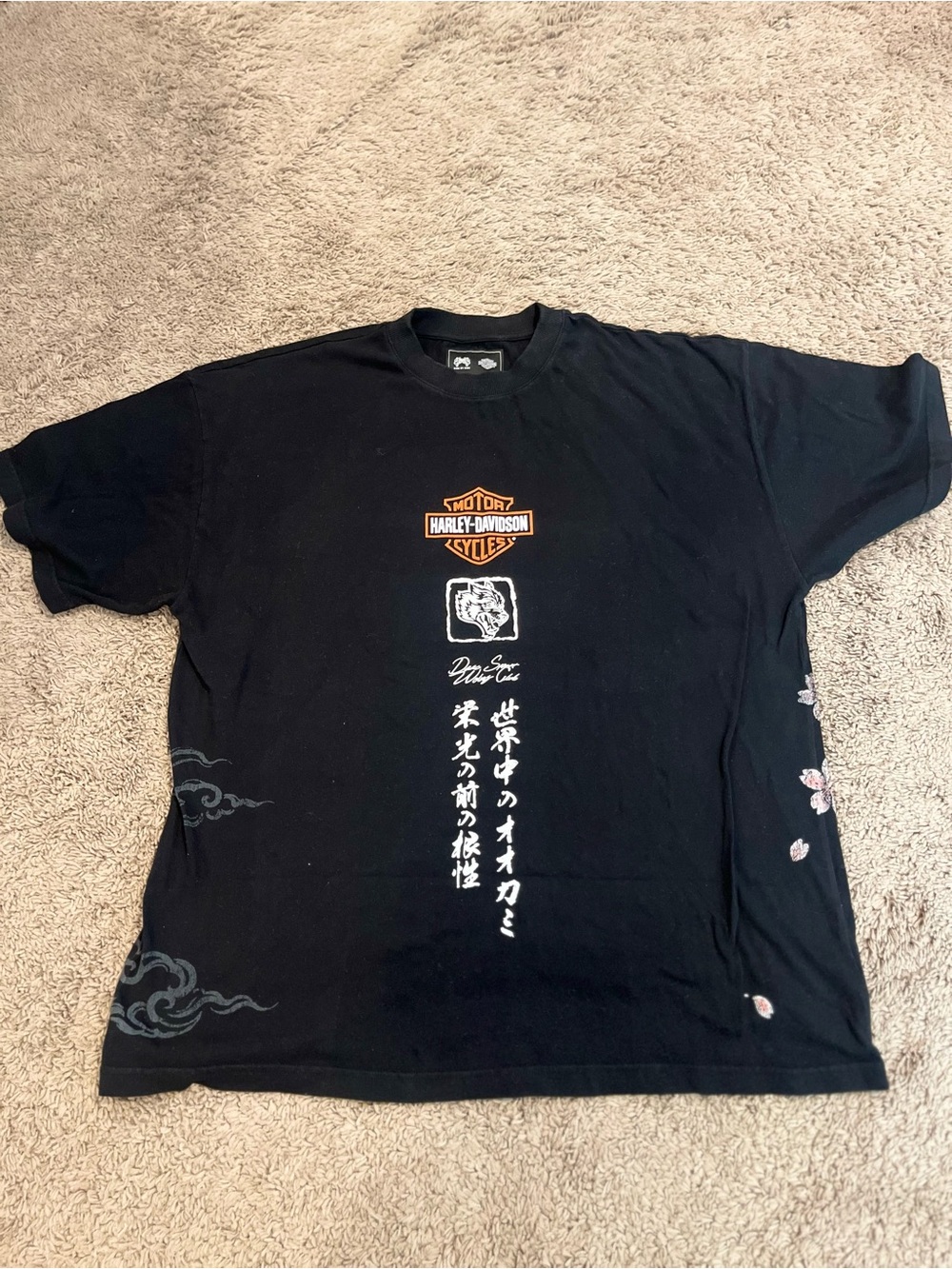 Harley-Davidson Black Tee with Dragon & Pink Cherry Blossom Graphic - Picture 3 of 3